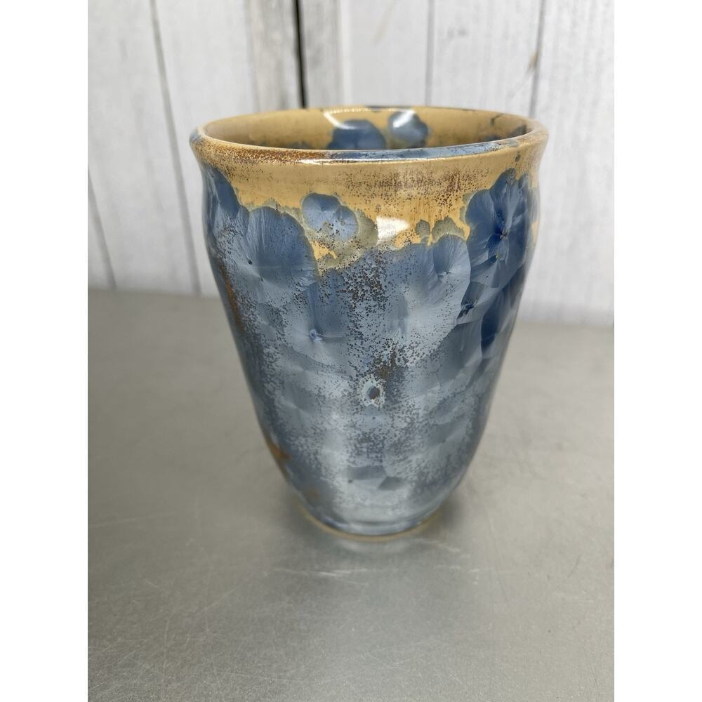 Vintage Crystalline Porcelain Vase Artist Signed Nelson Blue Metallic